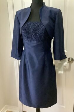 Navy Sequined Beaded Bodice Sean Couture Dress And Jacket Size 6 New W/ tags